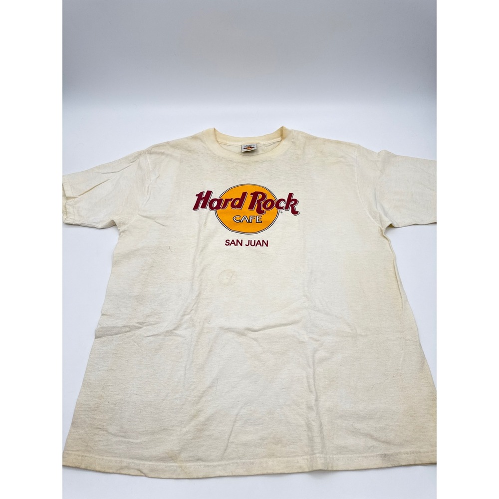 Vintage Hard Rock Cafe San Juan T Shirt Mens XL Cream Graphic Tee Made in USA